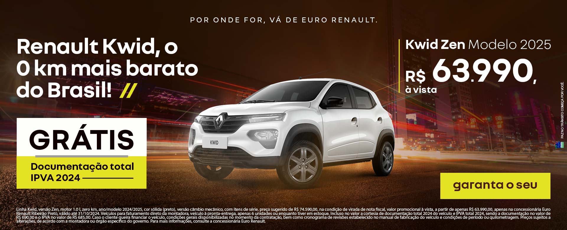 Renault Kwid, o 0 KM mais barato do Brasil - Kwid Zen Modelo 2025 R$ 63.990,00 à vista, garanta o seu - Ribeirão Preto 