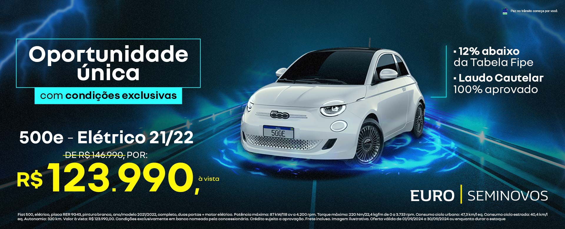 Oportunidade única - 500E, Elétrico 21/22 por R$ 123.990,00 à vista 