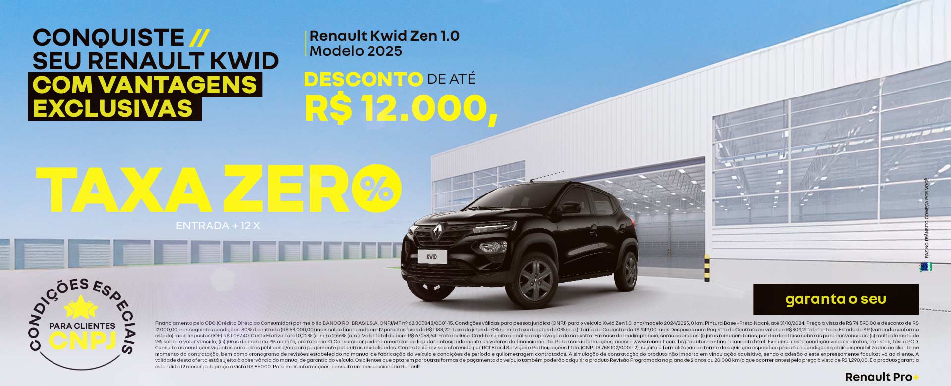 conquiste seu Renault Kwid Zen 1.0/ mod 25 com vantagens exclusivas - Taxa zero, entrada, + 12x com desconto de até R$ 12.000 