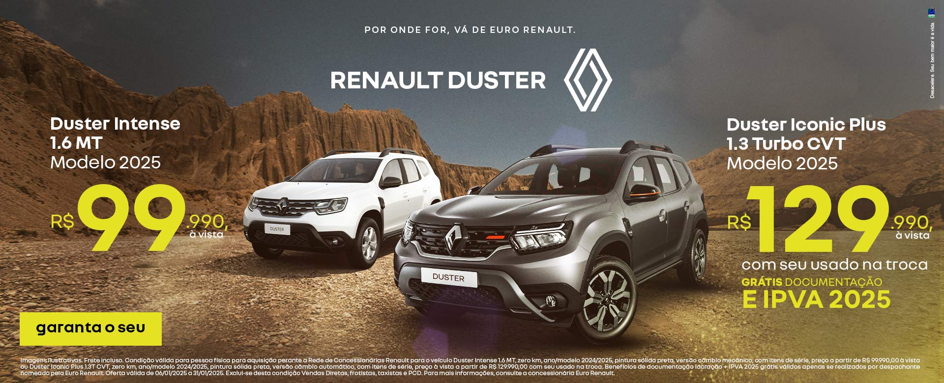 Renault Duster com condições imperdíveis com seu usado na troca e documentação Grátis e IPVA 2025 